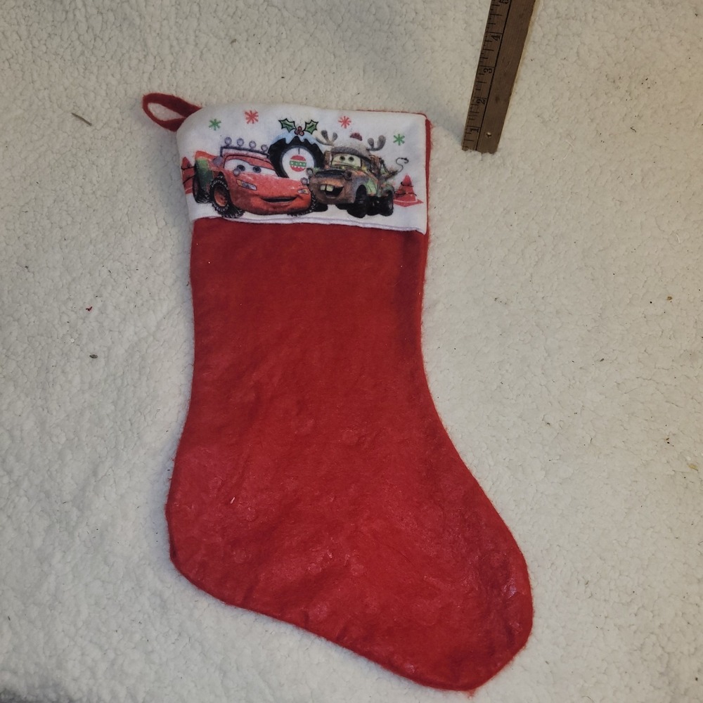 Disney Cars Lightning McQueen & Mater Christmas Stocking – 16" Red Felt –...